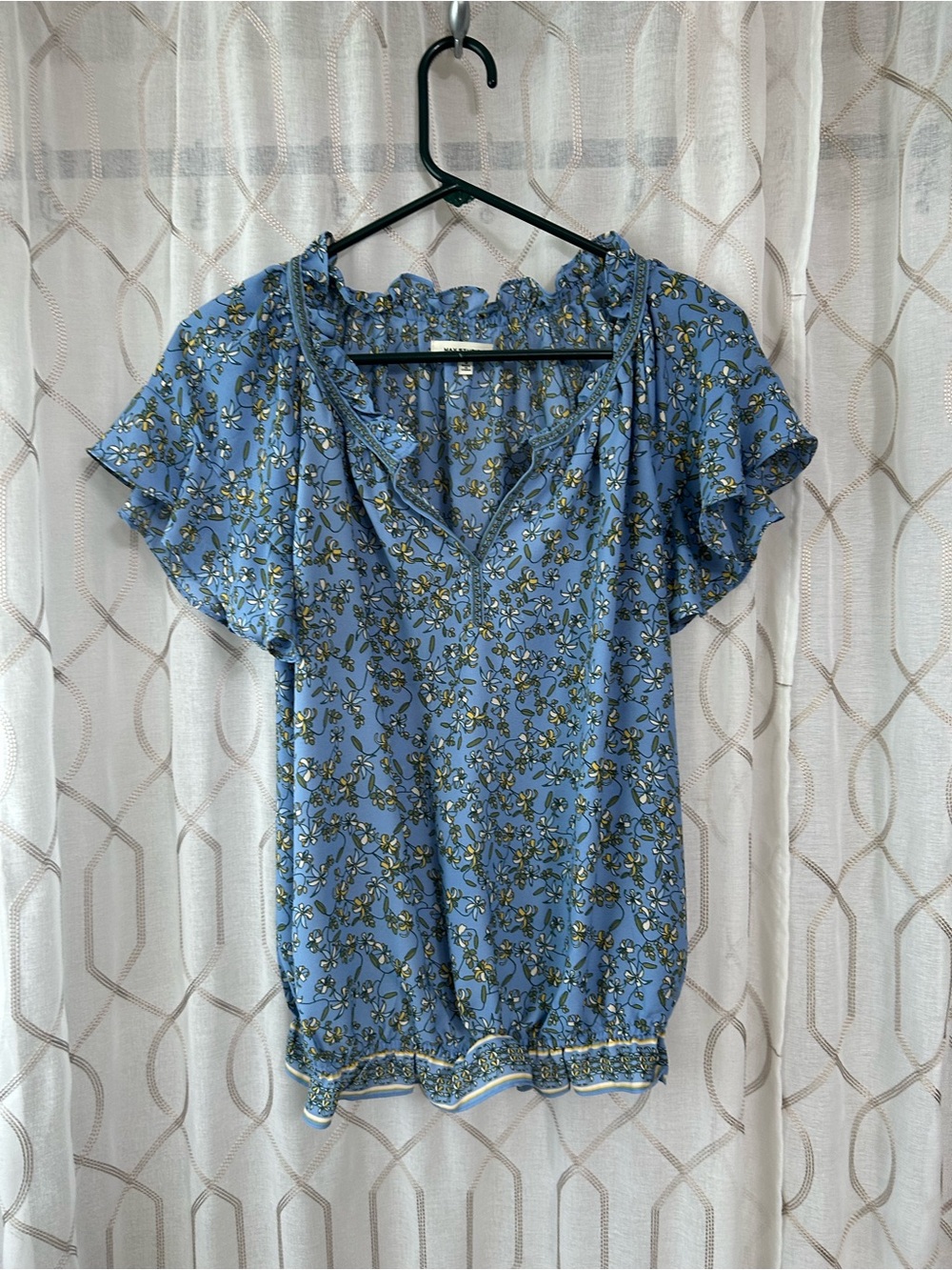 Floral Ruffle V-Neck Blue Women’s Top